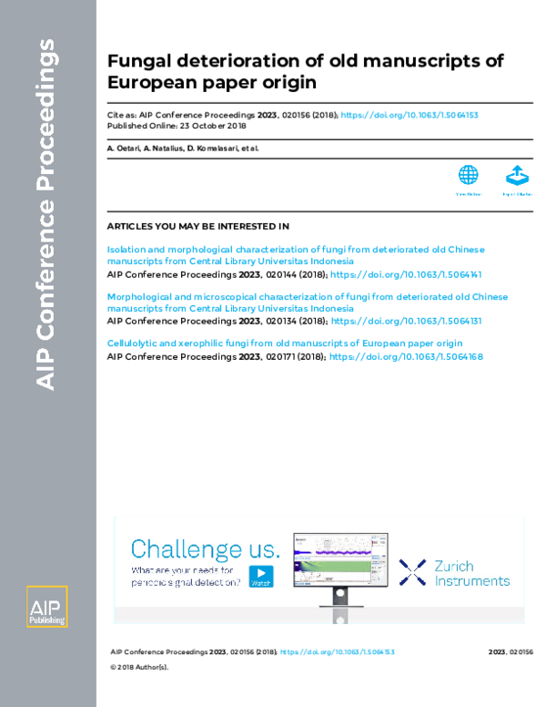 (PDF) Fungal deterioration of old manuscripts of European paper origin
