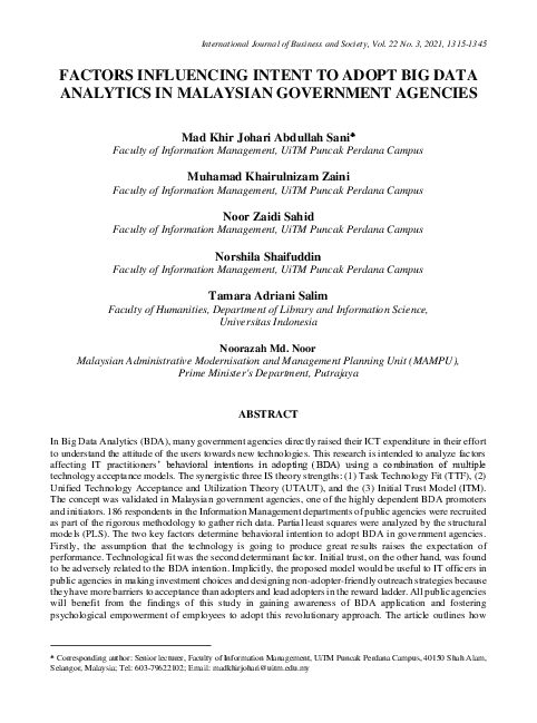 (PDF) Factors Influencing Intent to Adopt Big Data Analytics in ...