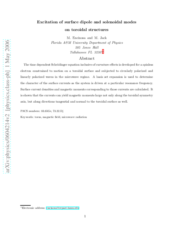 (PDF) Excitation of surface dipole and solenoidal modes on toroidal ...