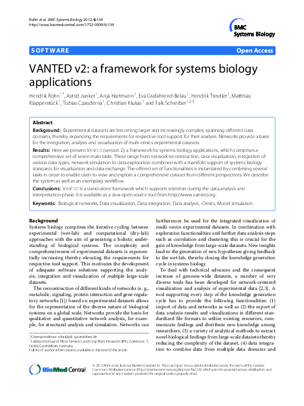 (PDF) VANTED v2: a framework for systems biology applications