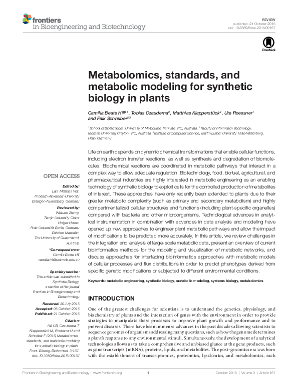 (PDF) Metabolomics, Standards, and Metabolic Modeling for Synthetic ...