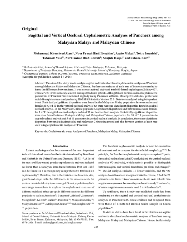 (PDF) Sagittal and Vertical Occlusal Cephalometric Analyses of Pancherz ...