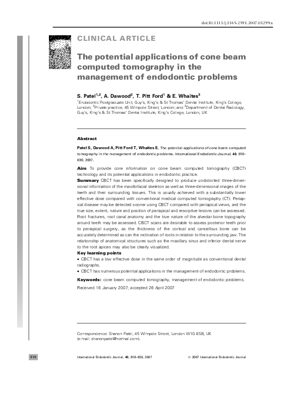 (PDF) The potential applications of cone beam computed tomography in ...