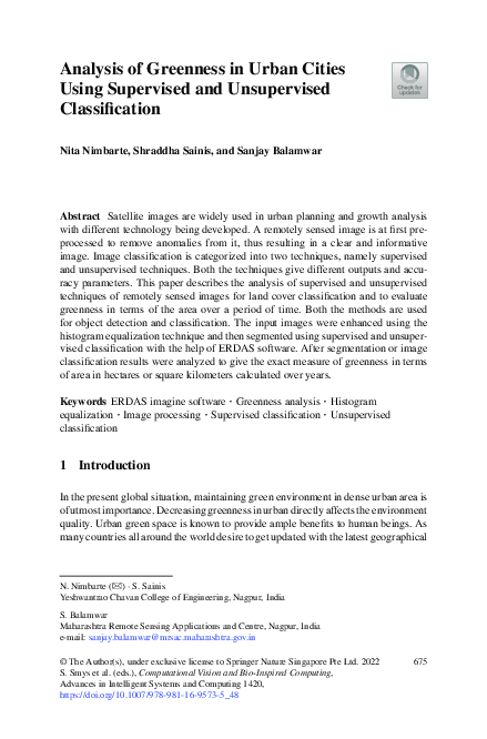 (PDF) Analysis of Greenness in Urban Cities Using Supervised and ...