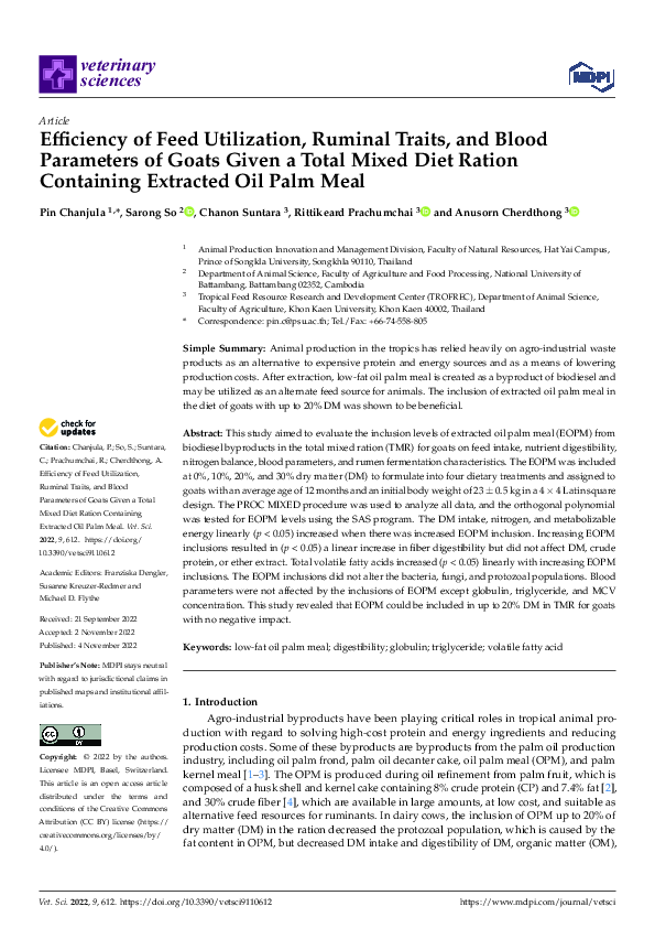 (PDF) Efficiency of Feed Utilization, Ruminal Traits, and Blood ...