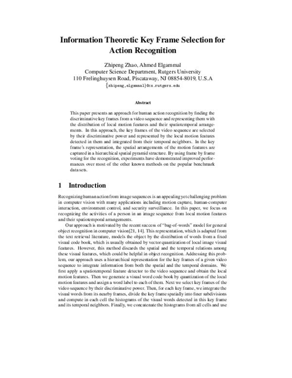 (PDF) Information Theoretic Key Frame Selection for Action Recognition