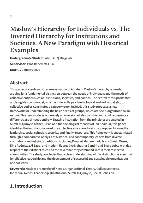 (PDF) Maslow's Hierarchy for Individuals vs. The Inverted Hierarchy for ...