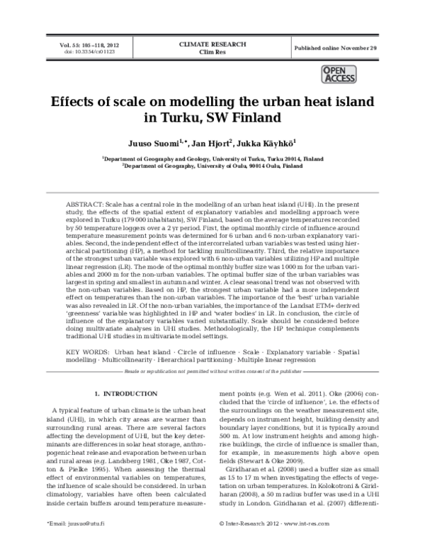 (PDF) Effects of scale on modelling the urban heat island in Turku, SW ...