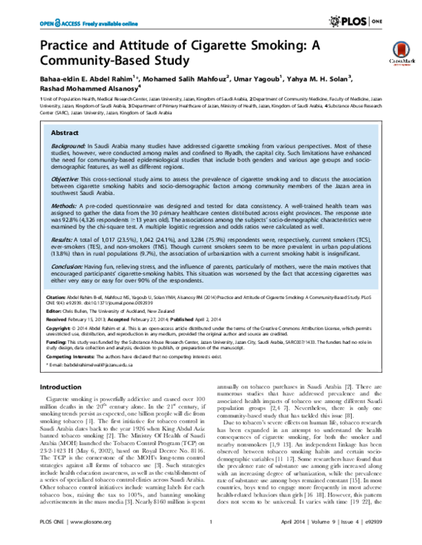 (PDF) Practice and Attitude of Cigarette Smoking: A Community-Based Study