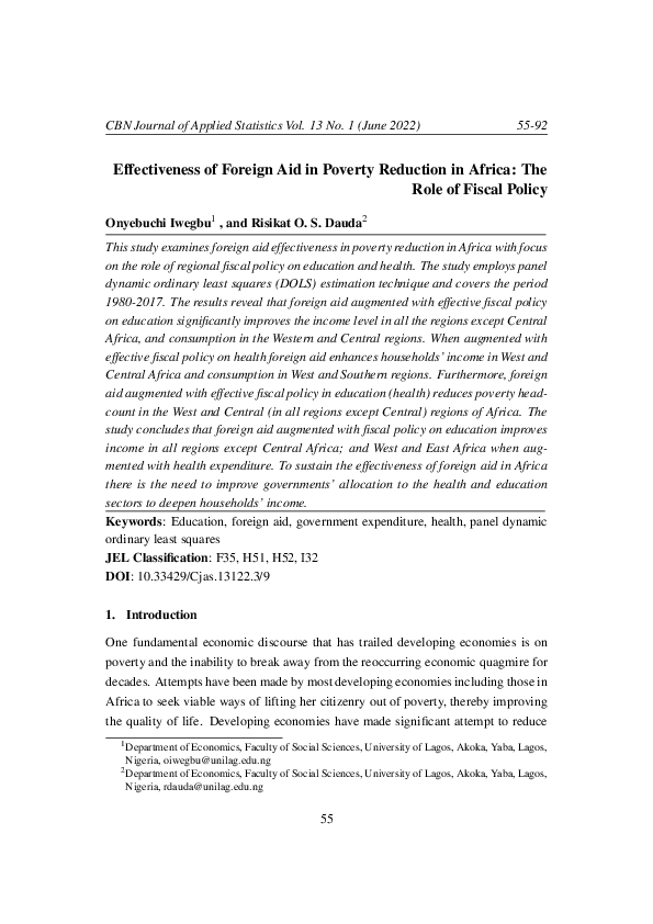 (PDF) Effectiveness of Foreign Aid in Poverty Reduction in Africa: The ...