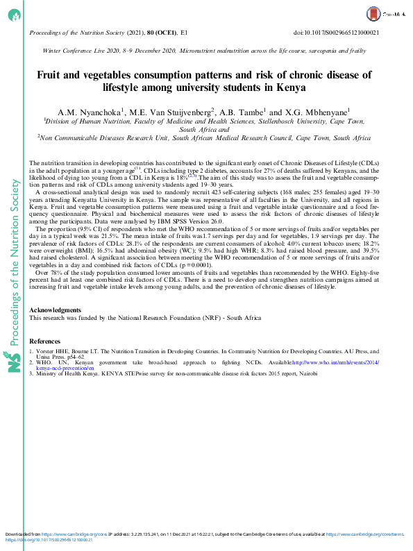 (PDF) Fruit and vegetables consumption patterns and risk of chronic ...