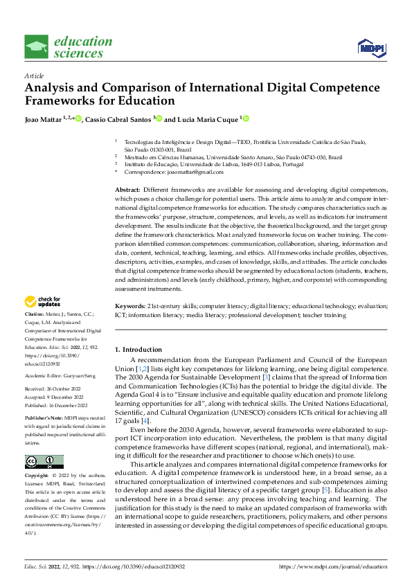 (PDF) Analysis and Comparison of International Digital Competence ...