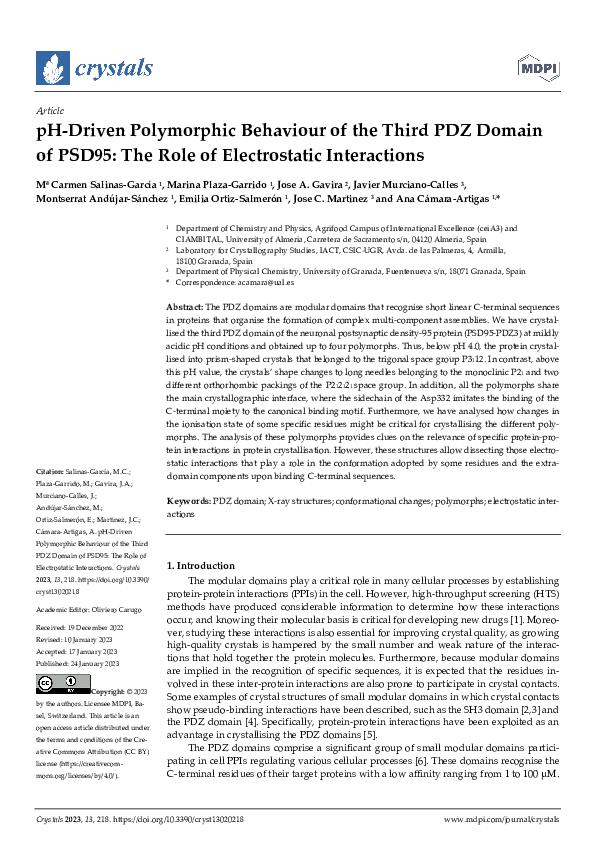 (PDF) pH-Driven Polymorphic Behaviour of the Third PDZ Domain of PSD95 ...
