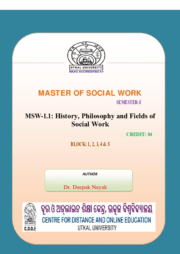 (PDF) History, Philosophy and Fields of Social Work