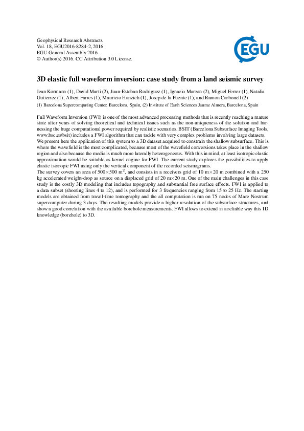 (PDF) 3D elastic full waveform inversion: case study from a land ...