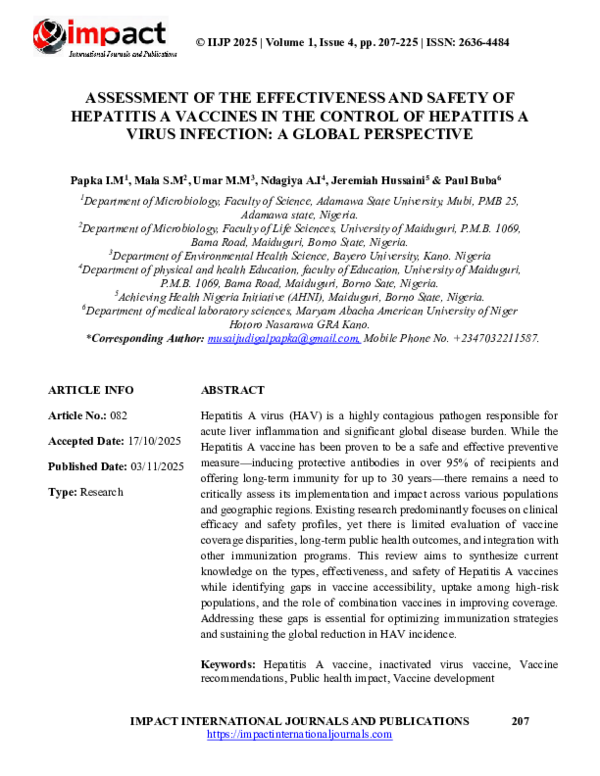 (PDF) ASSESSMENT OF THE EFFECTIVENESS AND SAFETY OF HEPATITIS A ...