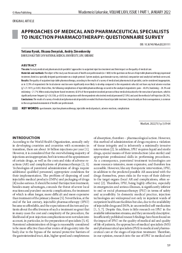 (PDF) Approaches of Medical and Pharmaceutical Specialists to Injection ...