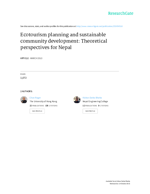 (PDF) Ecotourism planning and sustainable community development in Nepal