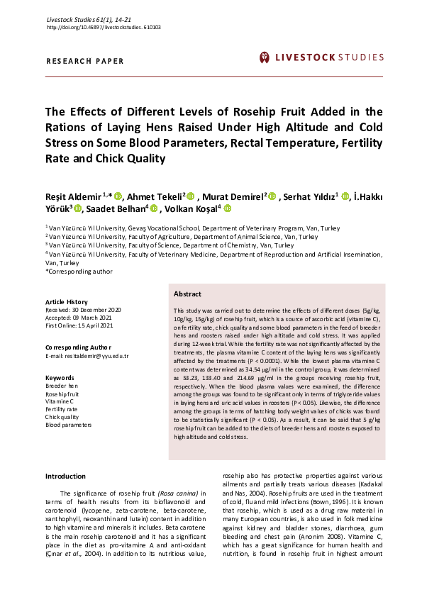 (PDF) The Effects of Different Levels of Rosehip Fruit Added in the ...