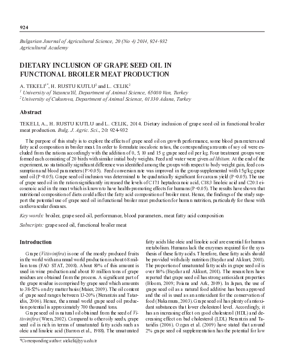 (PDF) Dietary inclusion of Grape seeD oil in functional Broiler Meat ...