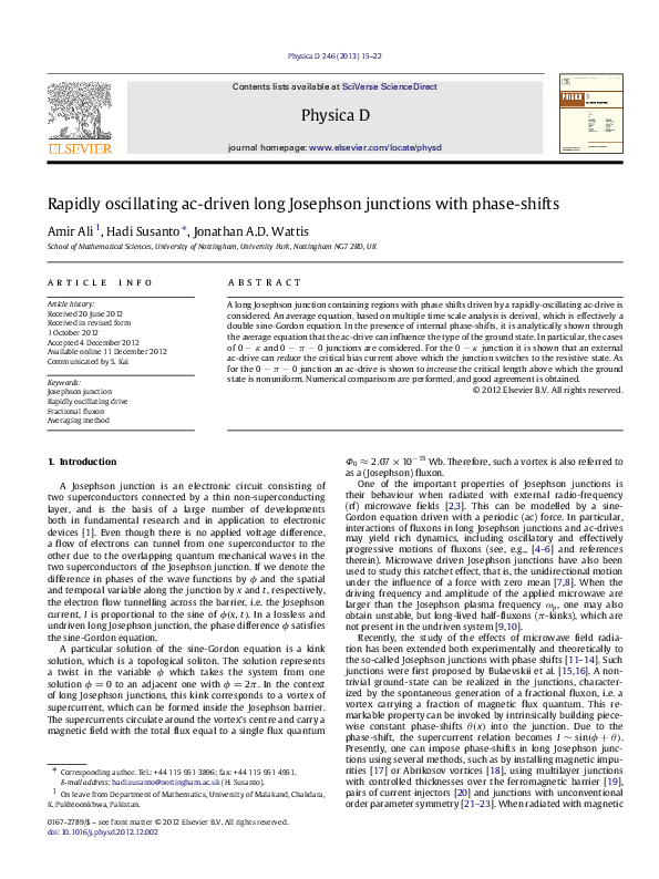 (PDF) Rapidly oscillating ac-driven long Josephson junctions with phase ...