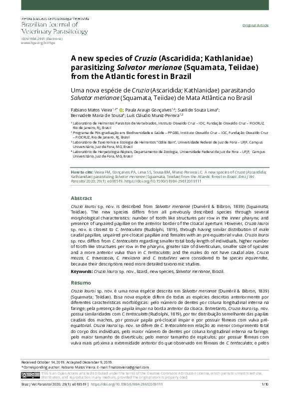 (PDF) A new species of Cruzia (Ascaridida; Kathlanidae) parasitizing ...
