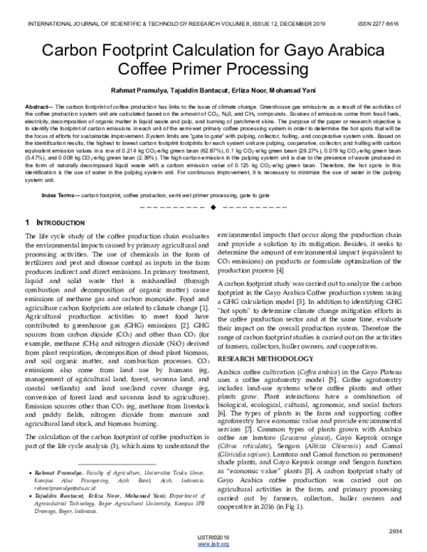 (PDF) Carbon Footprint Calculation For Gayo Arabica Coffee Primer ...