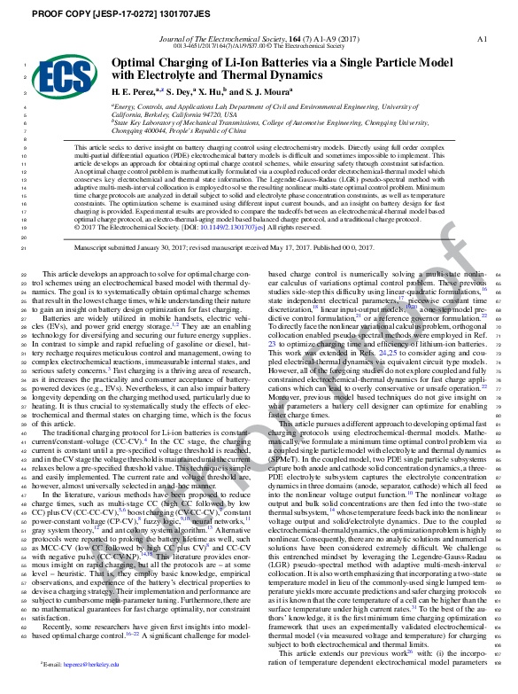 (PDF) Optimal Charging of Li-Ion Batteries via a Single Particle Model ...