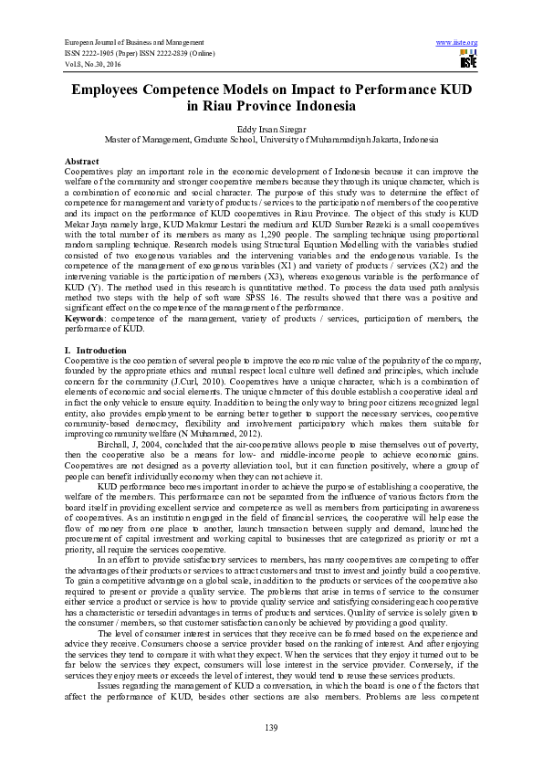 (PDF) Employees Competence Models on Impact to Performance KUD in Riau ...