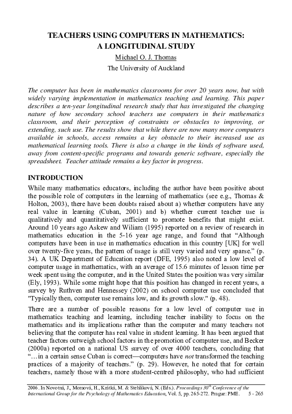 (PDF) Teachers using computers in mathematics: A longitudinal study