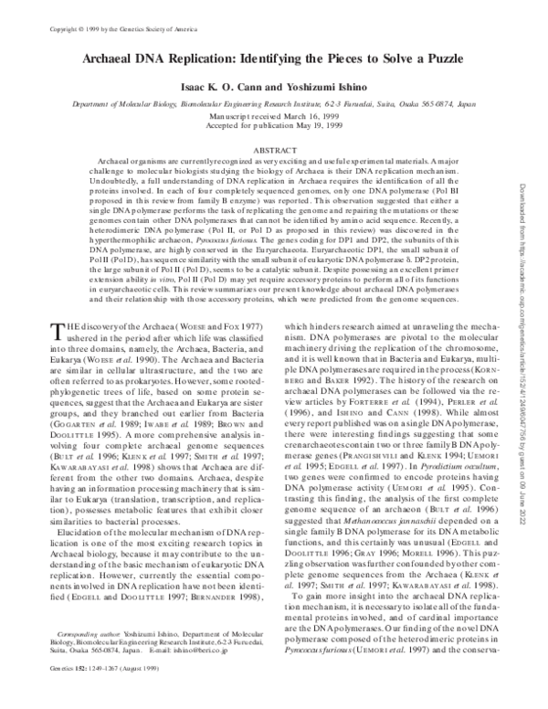 (PDF) Archaeal DNA Replication: Identifying the Pieces to Solve a Puzzle