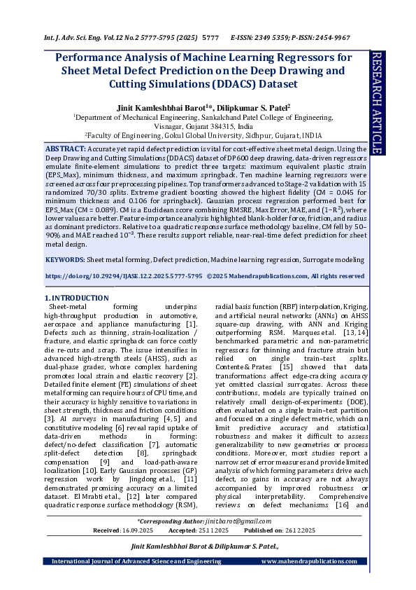 (PDF) Performance Analysis of Machine Learning Regressors for Sheet ...