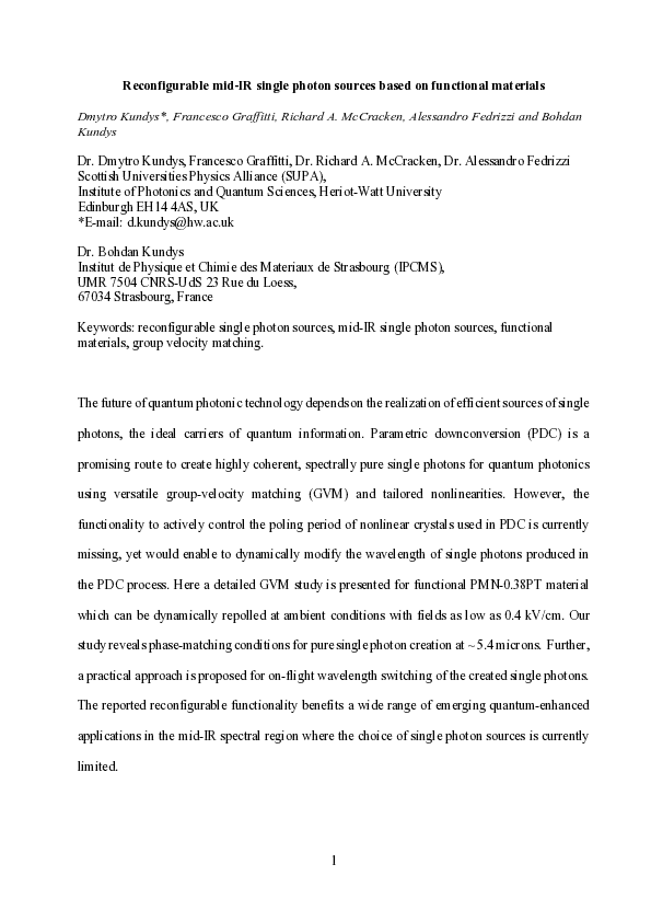 (PDF) Reconfigurable mid-IR single photon sources based on functional ...