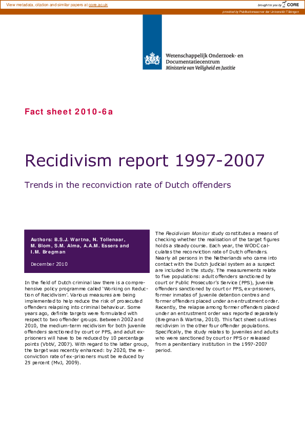 (PDF) Recidivism report 1997-2007. Trends in the reconviction rate of ...