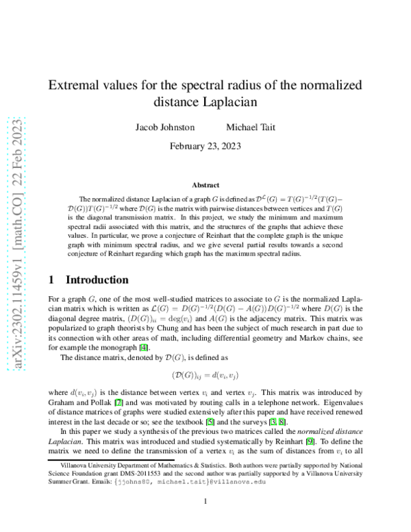 (PDF) Extremal values for the spectral radius of the normalized ...