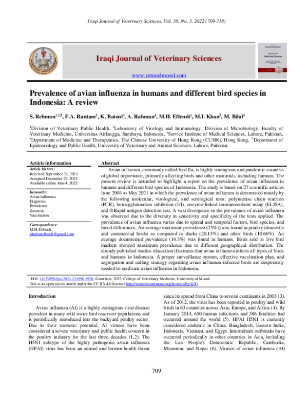 (PDF) Prevalence of avian influenza in humans and different bird ...
