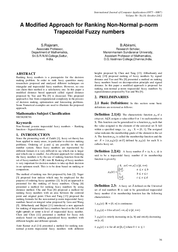 (PDF) A Modified Approach for Ranking Non-normal p-norm Trapezoidal ...