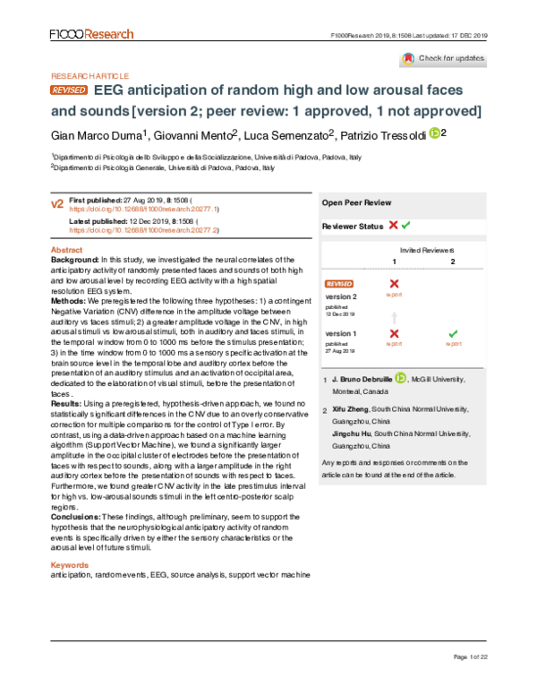 (PDF) EEG anticipation of random high and low arousal faces and sounds