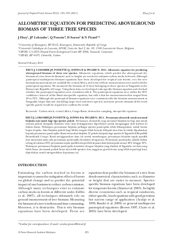 (PDF) Allometric equation for predicting aboveground biomass of three ...