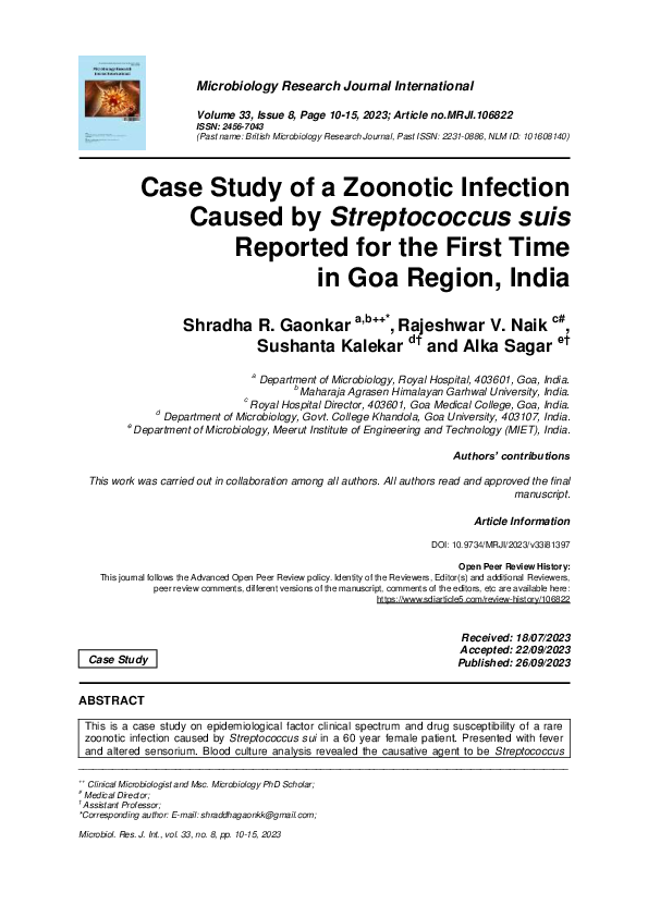 (PDF) Case Study of a Zoonotic Infection Caused by Streptococcus suis ...