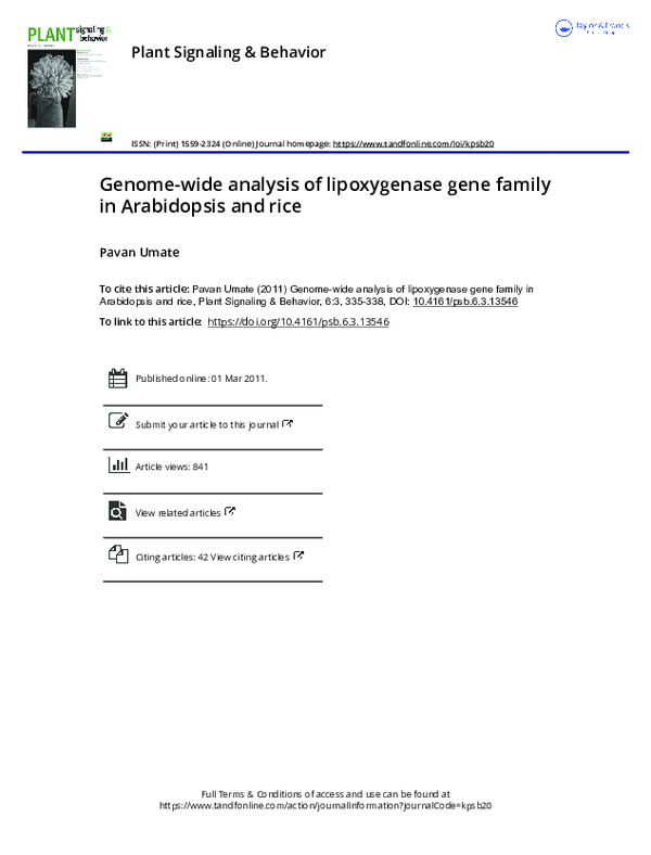 (PDF) Genome-wide analysis of lipoxygenase gene family in Arabidopsis ...