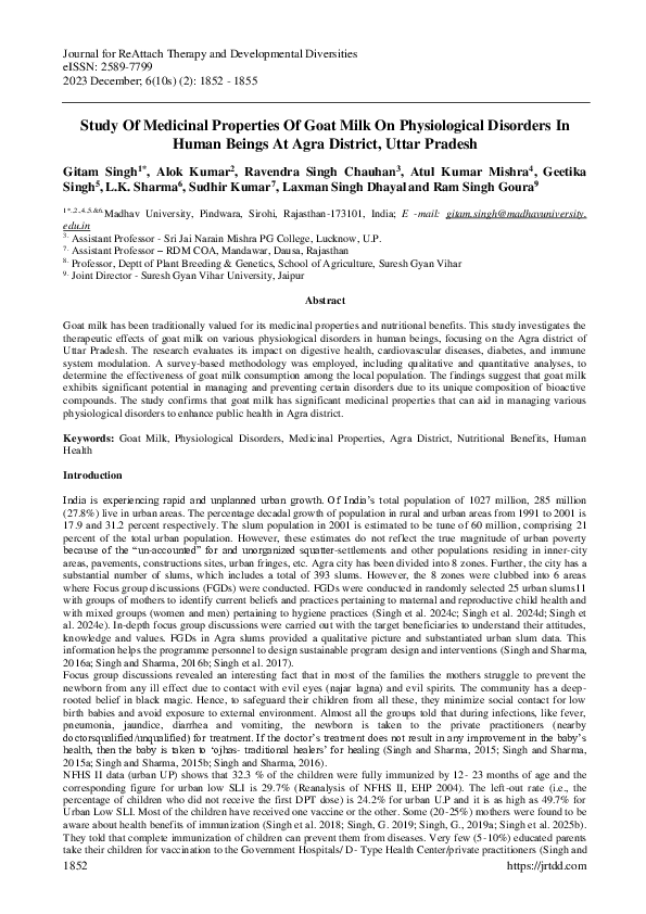 (PDF) Study Of Medicinal Properties Of Goat Milk On Physiological ...
