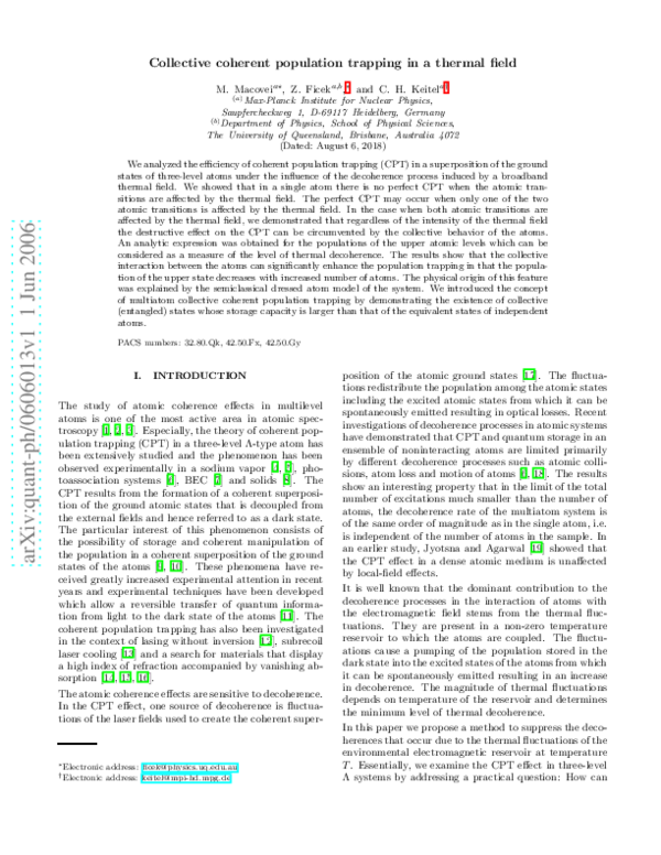 (PDF) Collective coherent population trapping in a thermal field