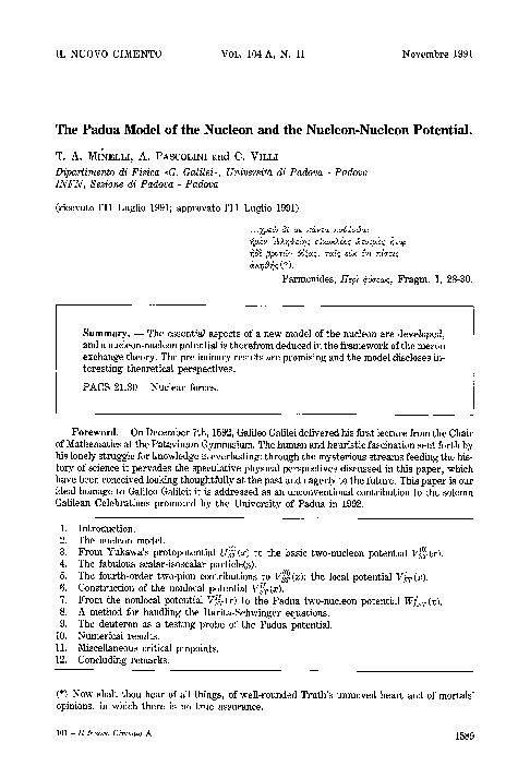 (PDF) The Padua model of the nucleon and the nucleon-nucleon potential