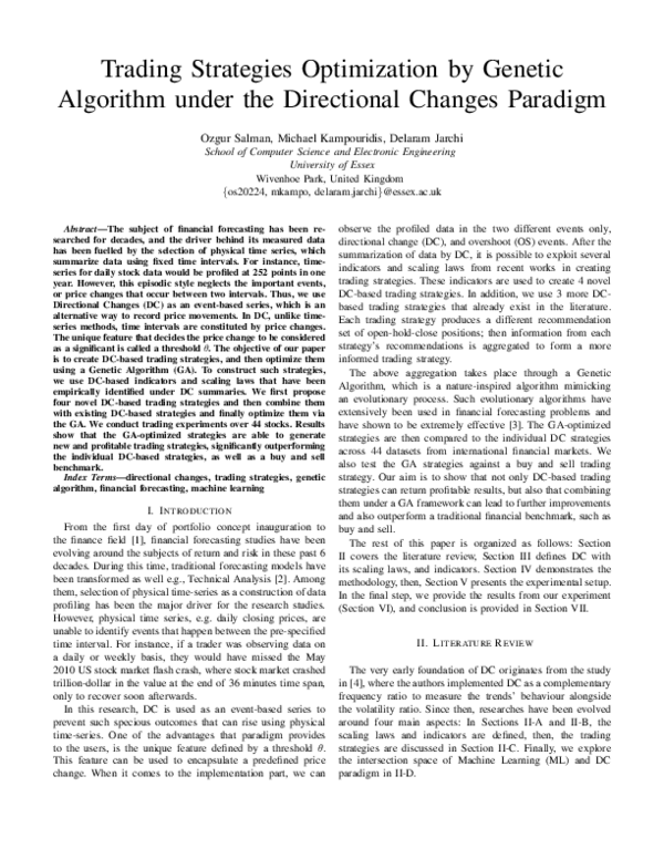 (PDF) Trading Strategies Optimization by Genetic Algorithm under the ...