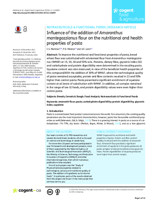 (PDF) Influence of the addition of Amaranthus mantegazzianus flour on ...