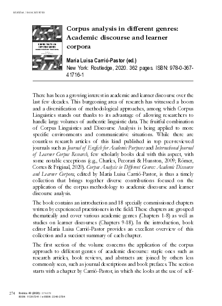 (PDF) Corpus analysis in different genres: Academic discourse and ...