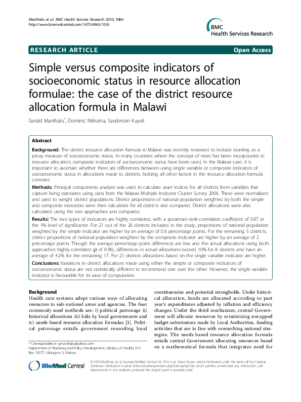 (PDF) Simple versus composite indicators of socioeconomic status in ...