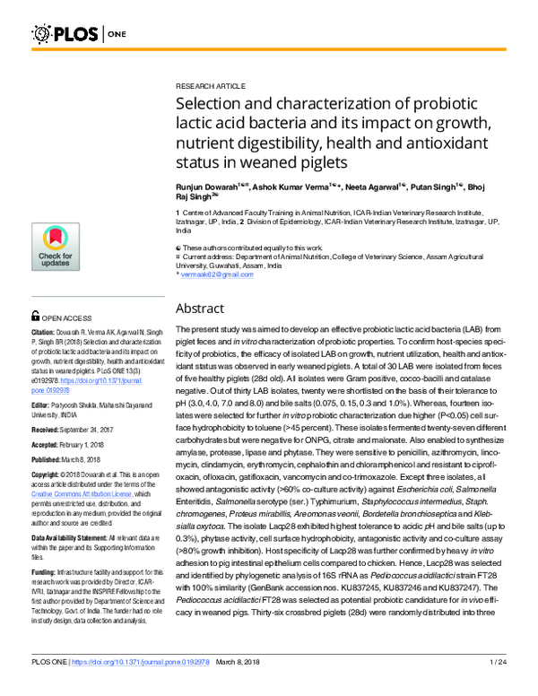(PDF) Selection and characterization of probiotic lactic acid bacteria ...