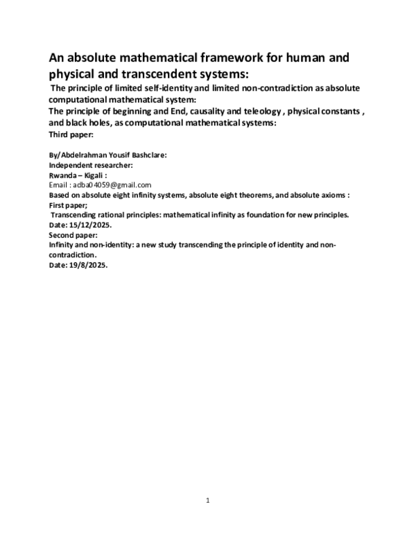 (PDF) An absolute mathematical framework for human and physical and ...